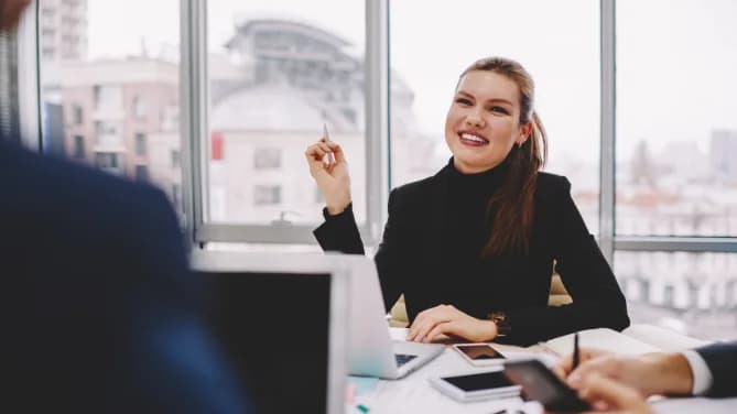 Woman negotiating at work