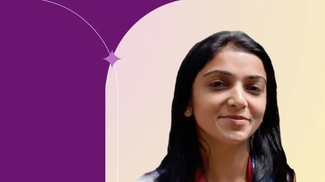 Gurleen Kakkar smiling against a pink and yellow gradient background.